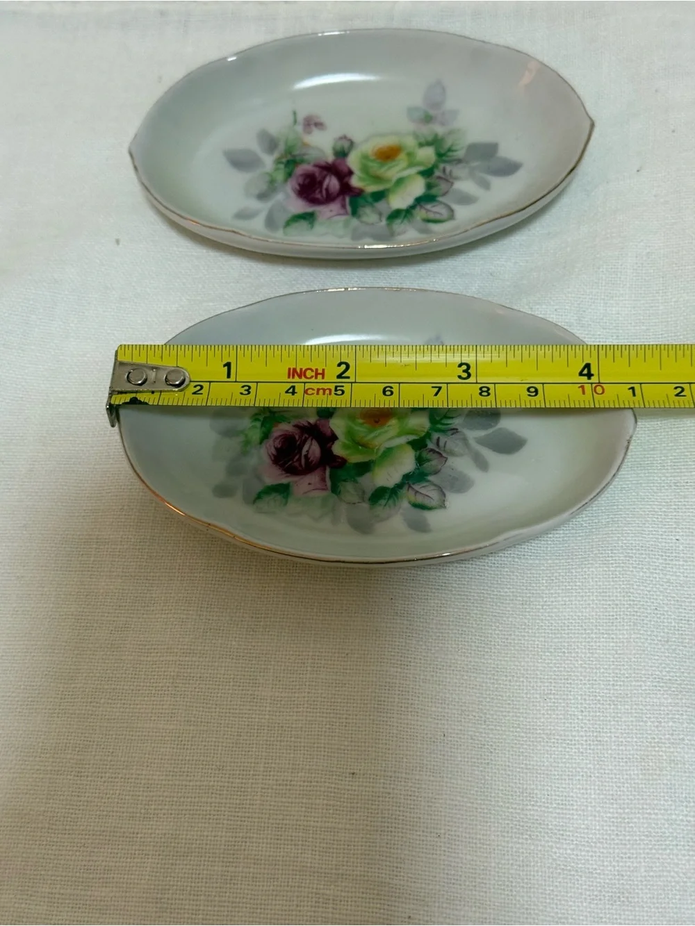 Vintage Butter Pats/ Trinket Dish Floral w/ Gold Trim 4” Set Of 2